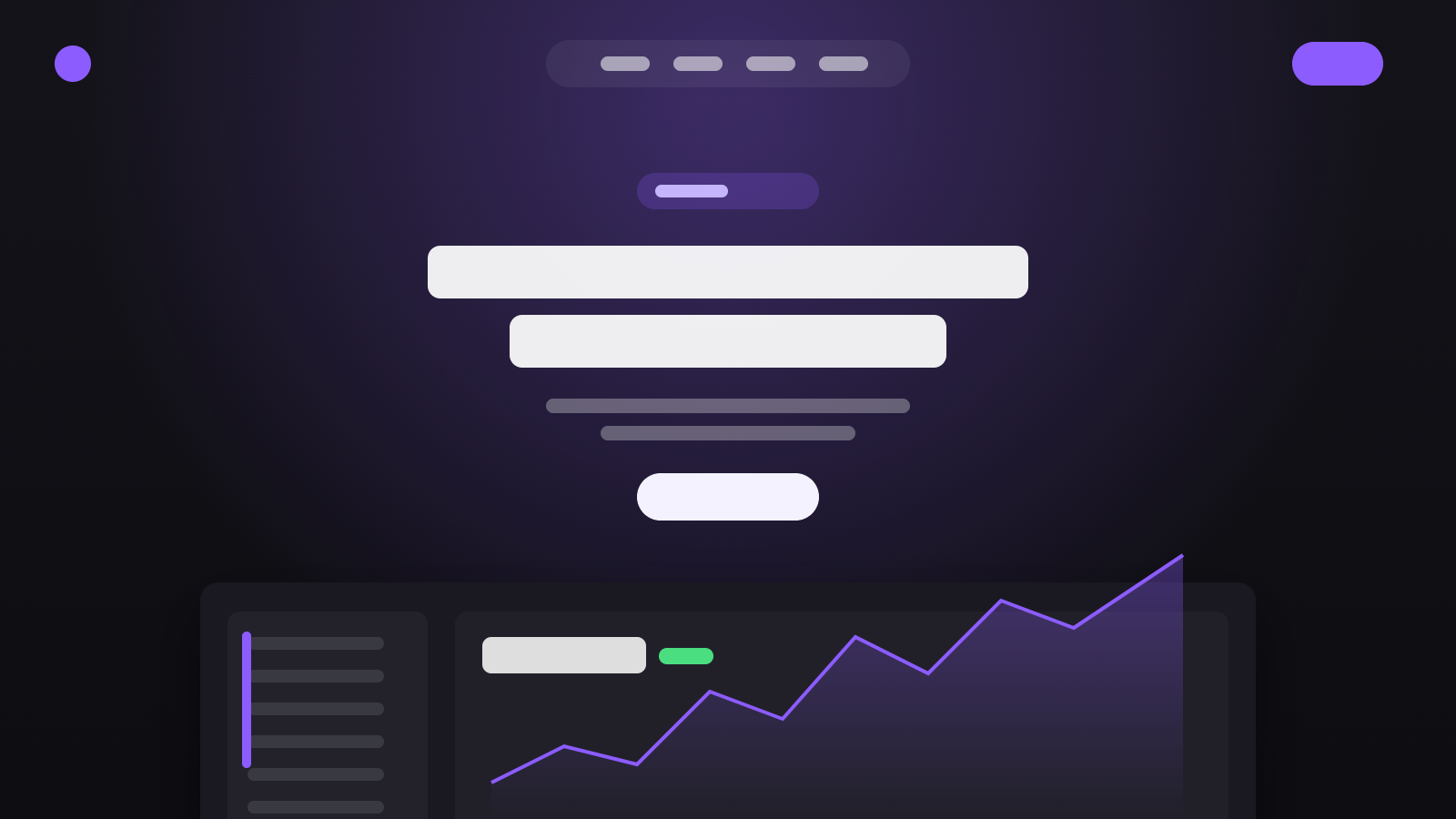 Mockup de la web de Nova Finance: dashboard fintech oscuro con gráfico de línea y panel lateral.
